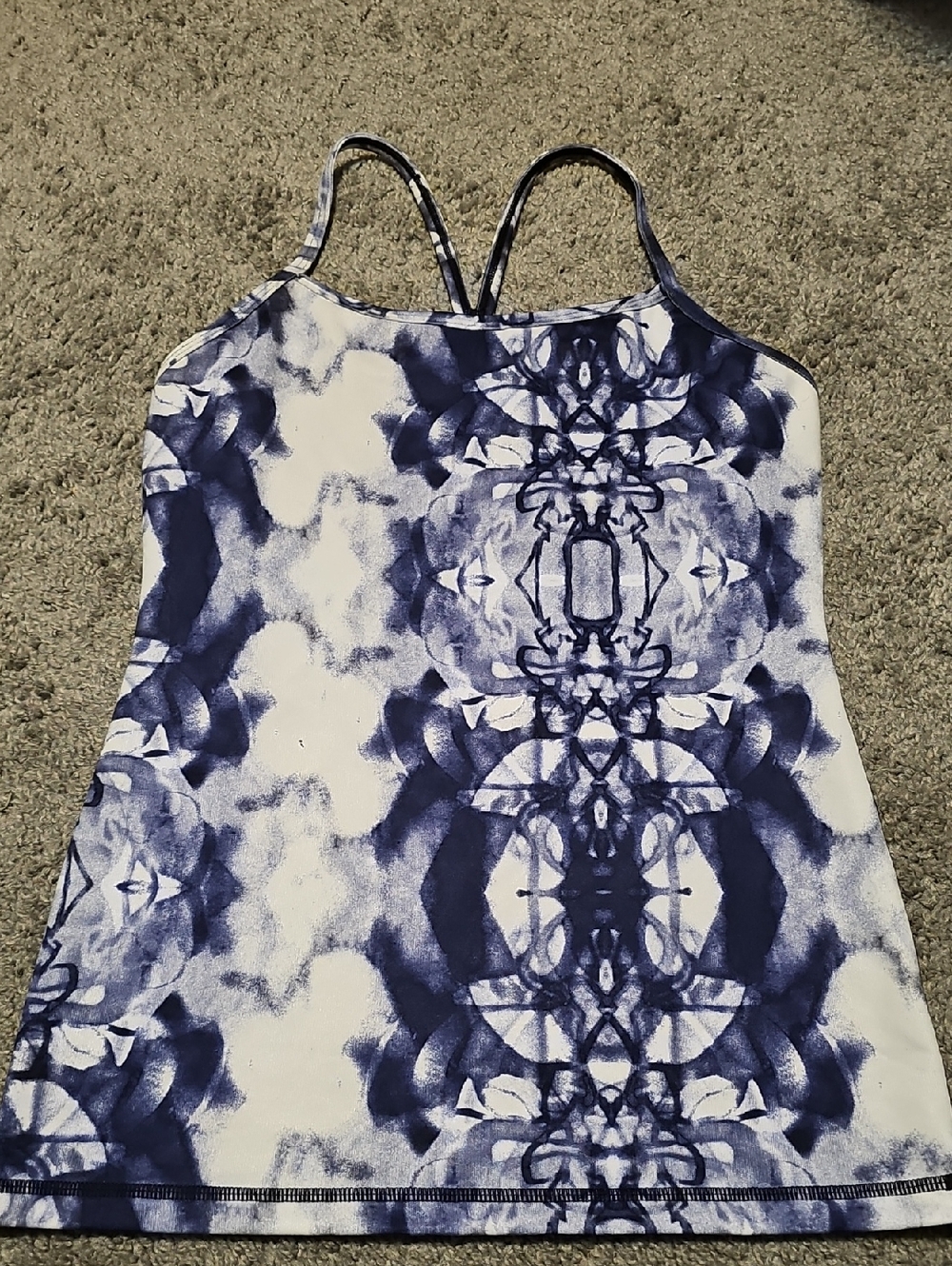 Lululemon Power Y Tank Ink Blot White Deep Indigo Size 6